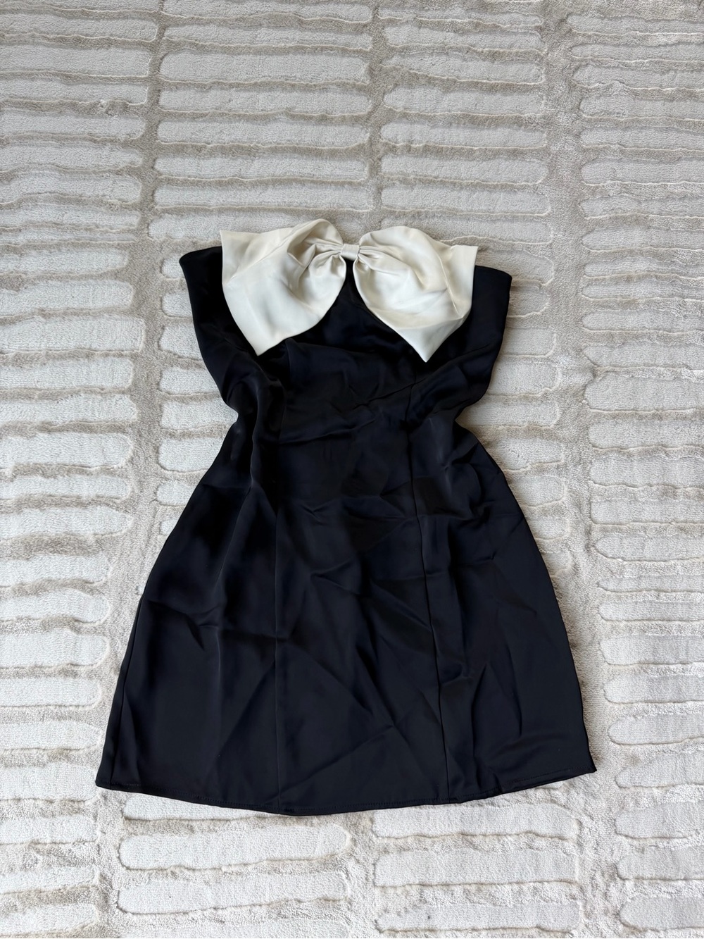 Princess Polly Strapless Black Dress with Ivory Bow Accent